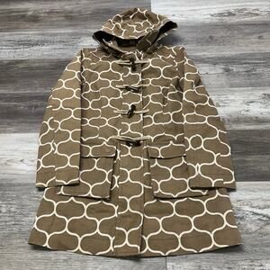 Boden Think the Rainy Day Moroccan Brown White Womens 6 Toggle Trench Rain Coat